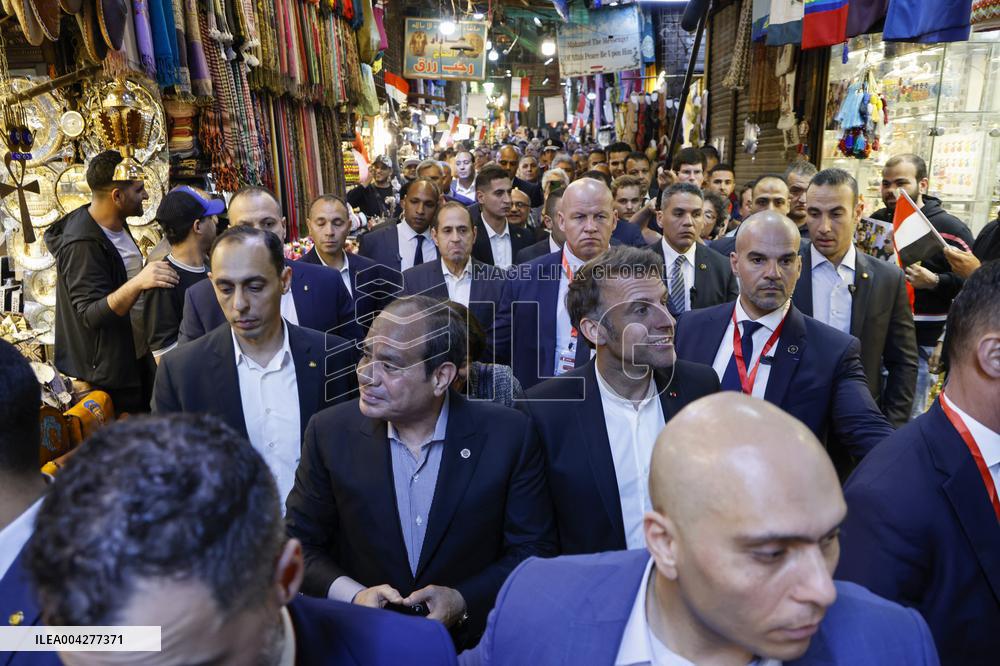 Presidents Sisi And Macron Greet Crowds - Cairo