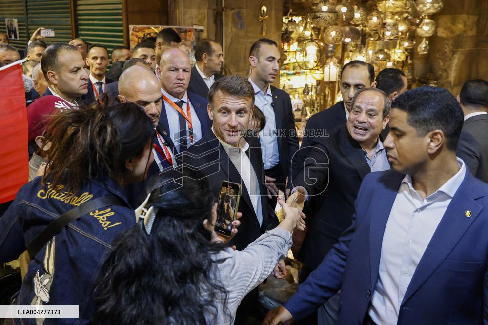 Presidents Sisi And Macron Greet Crowds - Cairo