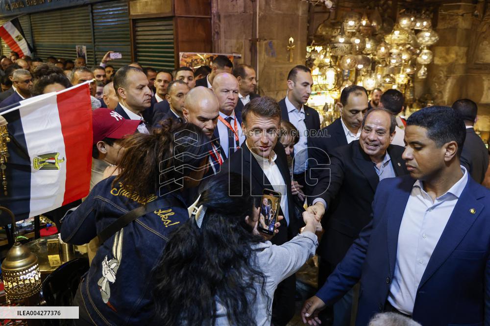Presidents Sisi And Macron Greet Crowds - Cairo