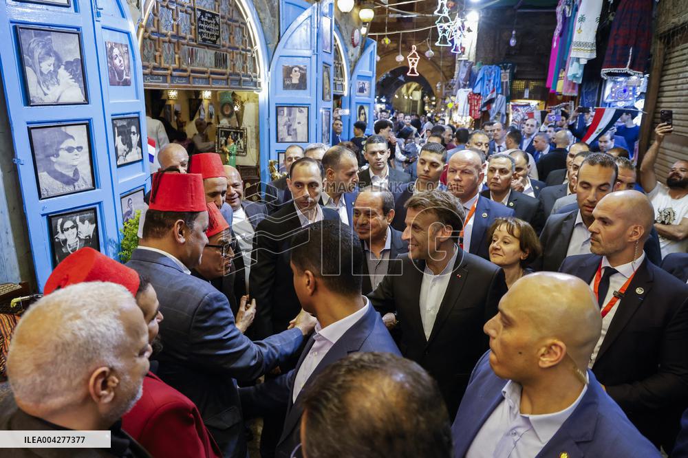 Presidents Sisi And Macron Greet Crowds - Cairo