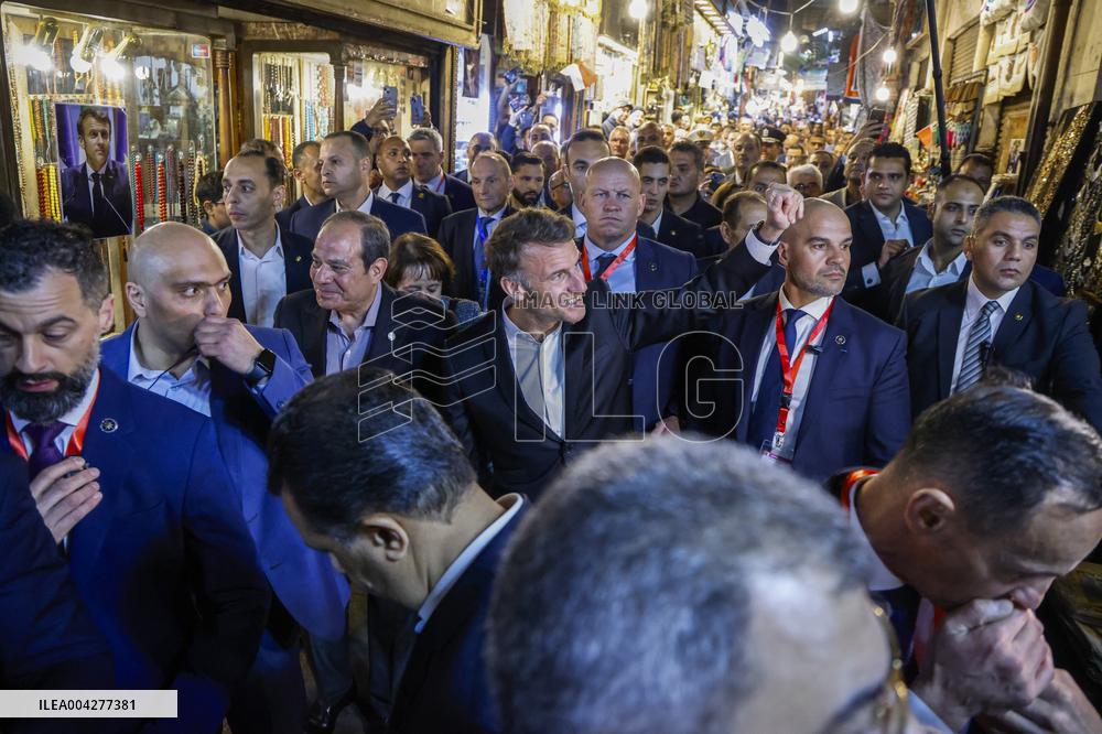 Presidents Sisi And Macron Greet Crowds - Cairo