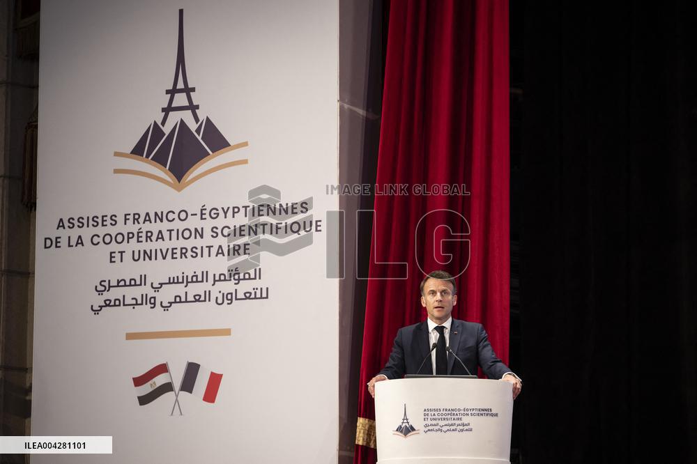 President Macron Visits Cairo University - Egypt