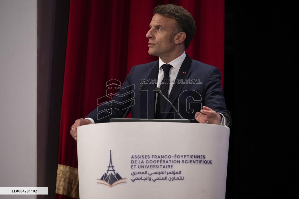 President Macron Visits Cairo University - Egypt