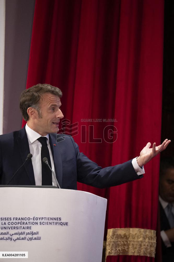 President Macron Visits Cairo University - Egypt