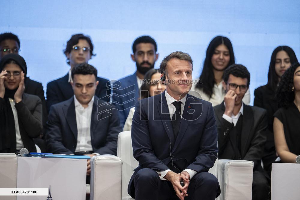 President Macron Visits Cairo University - Egypt