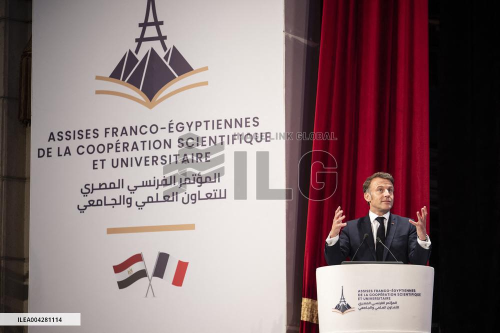 President Macron Visits Cairo University - Egypt