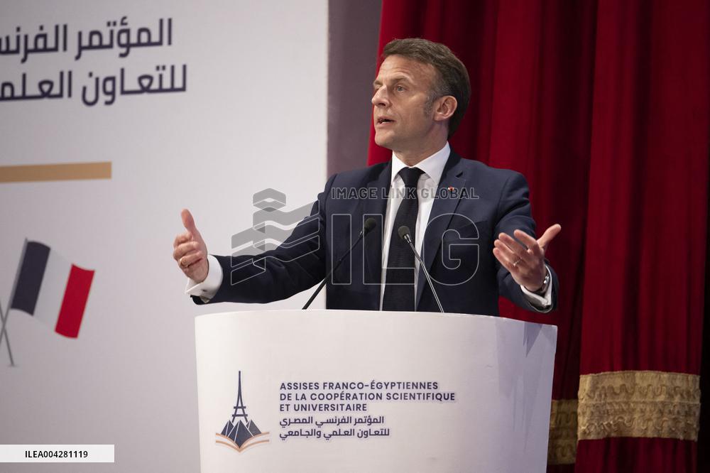 President Macron Visits Cairo University - Egypt