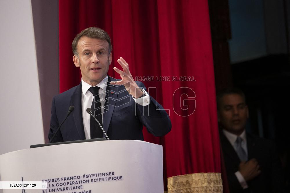 President Macron Visits Cairo University - Egypt