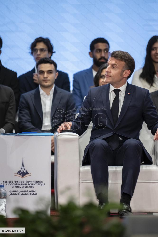 President Macron Visits Cairo University - Egypt