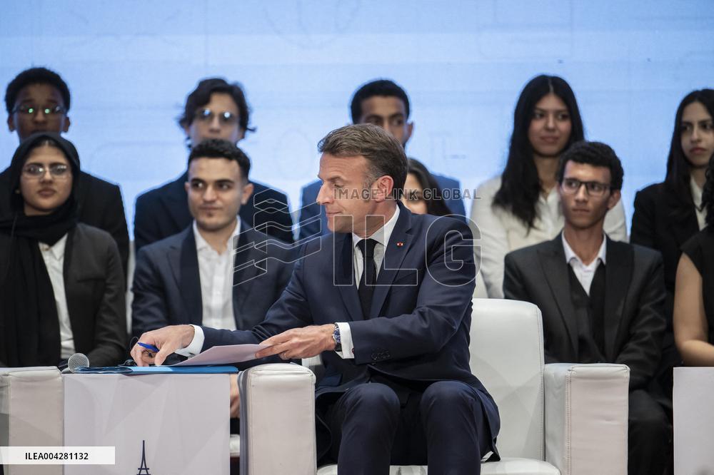 President Macron Visits Cairo University - Egypt