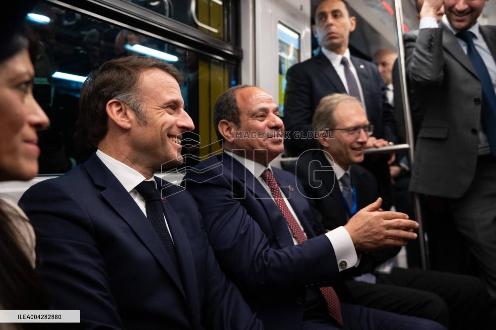 Presidents Sissi And Macron Ride The Metro - Cairo