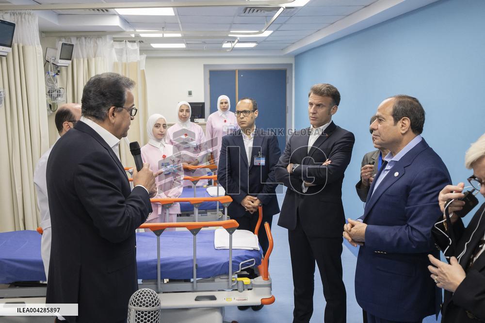 Presidents Macron and Al-Sisi near Gaza Border in North Sinai - Egypt