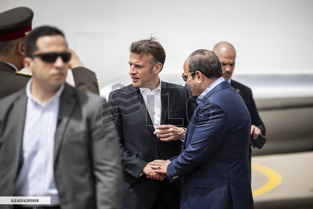 Presidents Macron and Al-Sisi near Gaza Border in North Sinai - Egypt