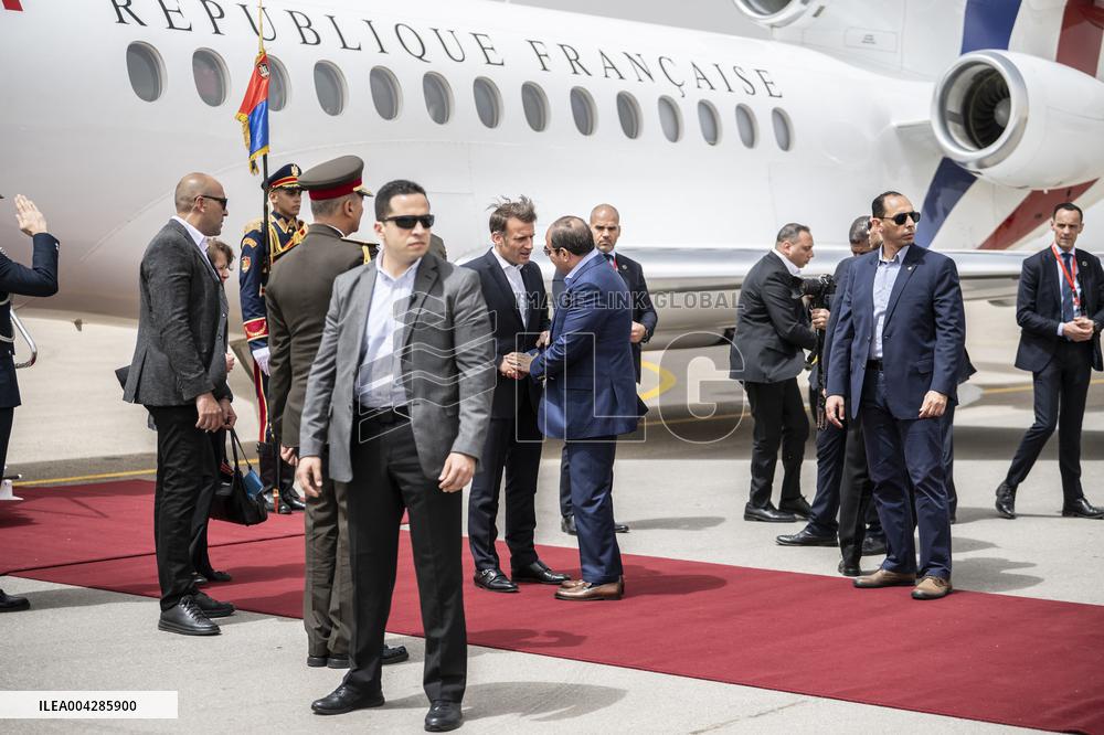 Presidents Macron and Al-Sisi near Gaza Border in North Sinai - Egypt