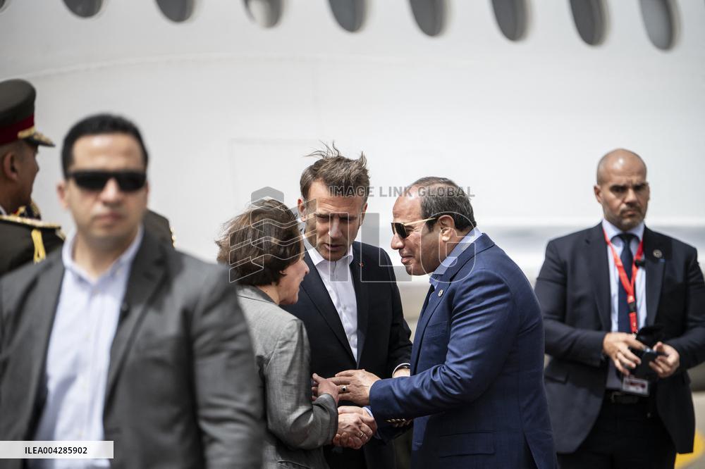Presidents Macron and Al-Sisi near Gaza Border in North Sinai - Egypt