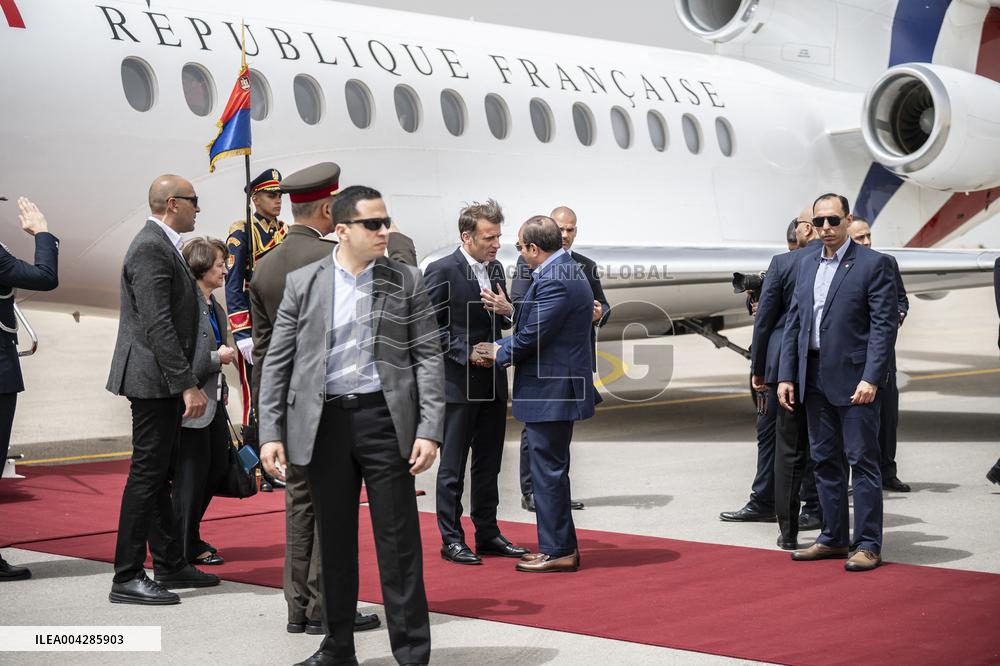 Presidents Macron and Al-Sisi near Gaza Border in North Sinai - Egypt