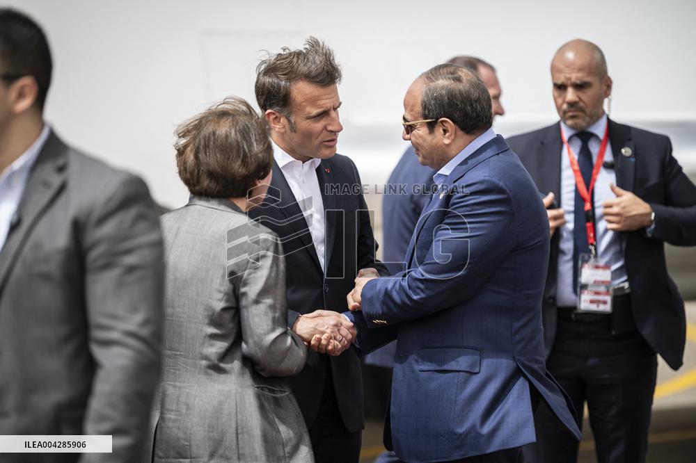 Presidents Macron and Al-Sisi near Gaza Border in North Sinai - Egypt