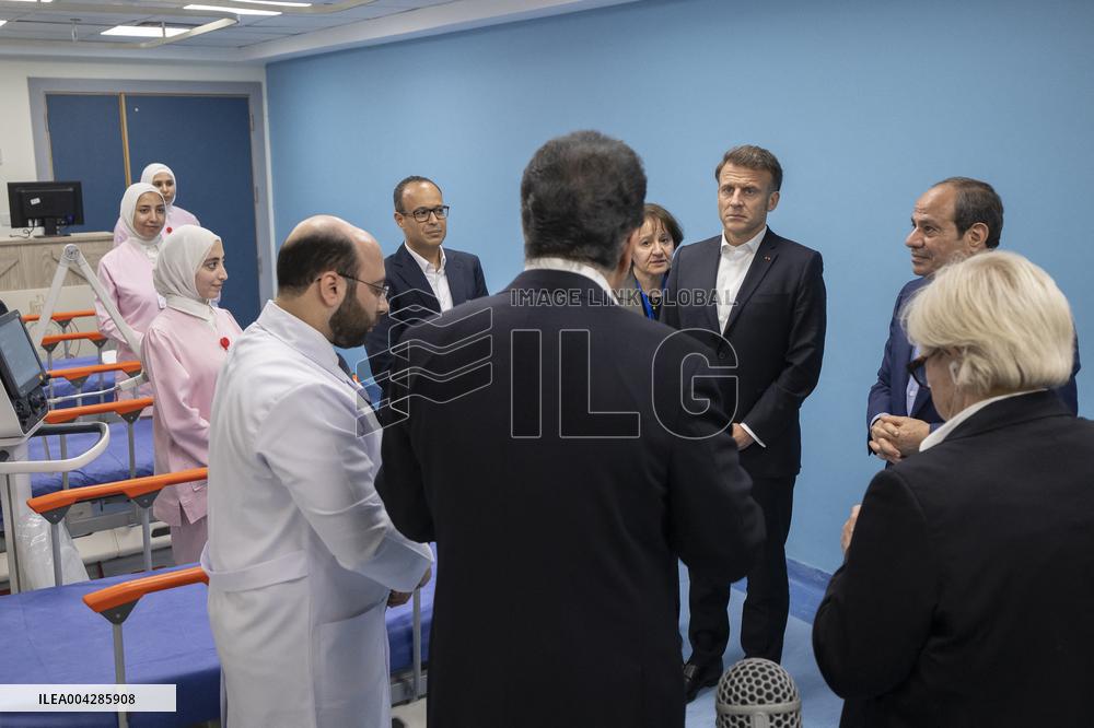 Presidents Macron and Al-Sisi near Gaza Border in North Sinai - Egypt