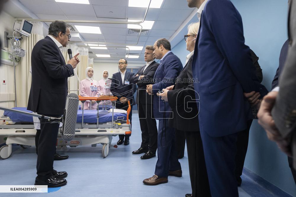 Presidents Macron and Al-Sisi near Gaza Border in North Sinai - Egypt
