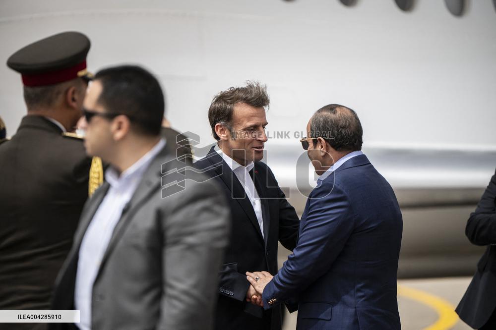 Presidents Macron and Al-Sisi near Gaza Border in North Sinai - Egypt