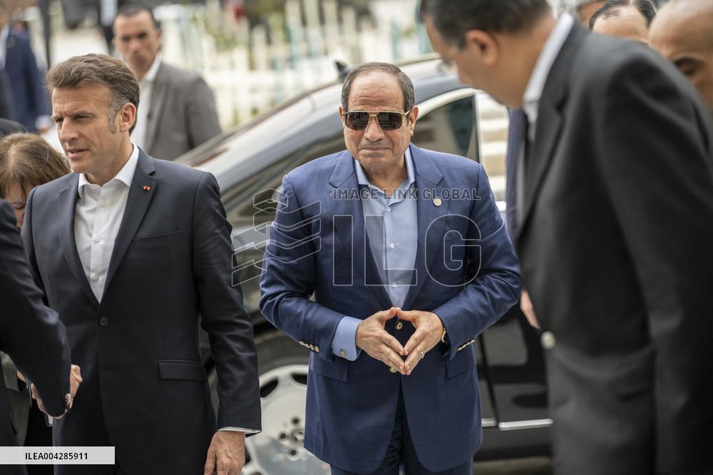 Presidents Macron and Al-Sisi near Gaza Border in North Sinai - Egypt