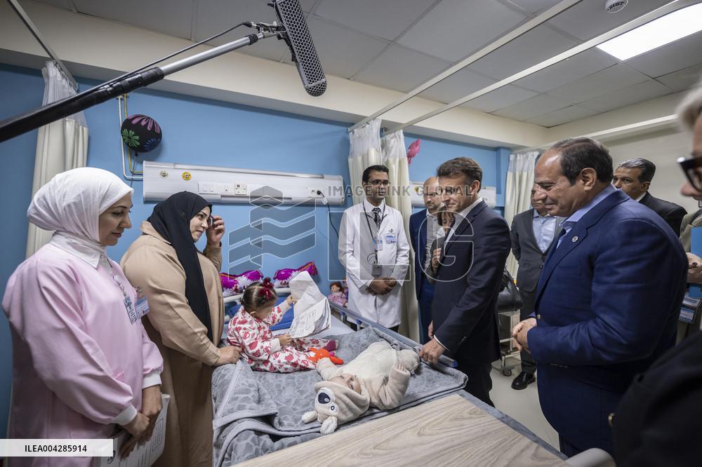 Presidents Macron and Al-Sisi near Gaza Border in North Sinai - Egypt