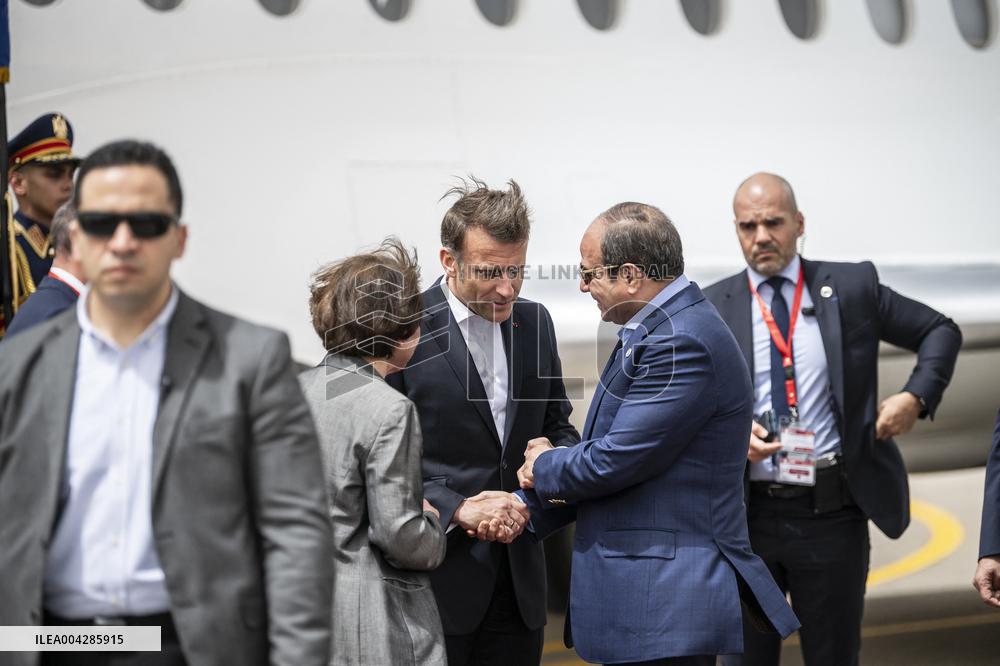 Presidents Macron and Al-Sisi near Gaza Border in North Sinai - Egypt