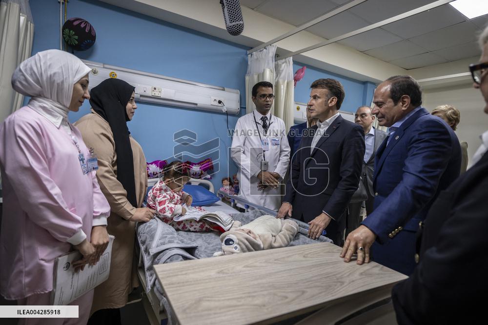 Presidents Macron and Al-Sisi near Gaza Border in North Sinai - Egypt
