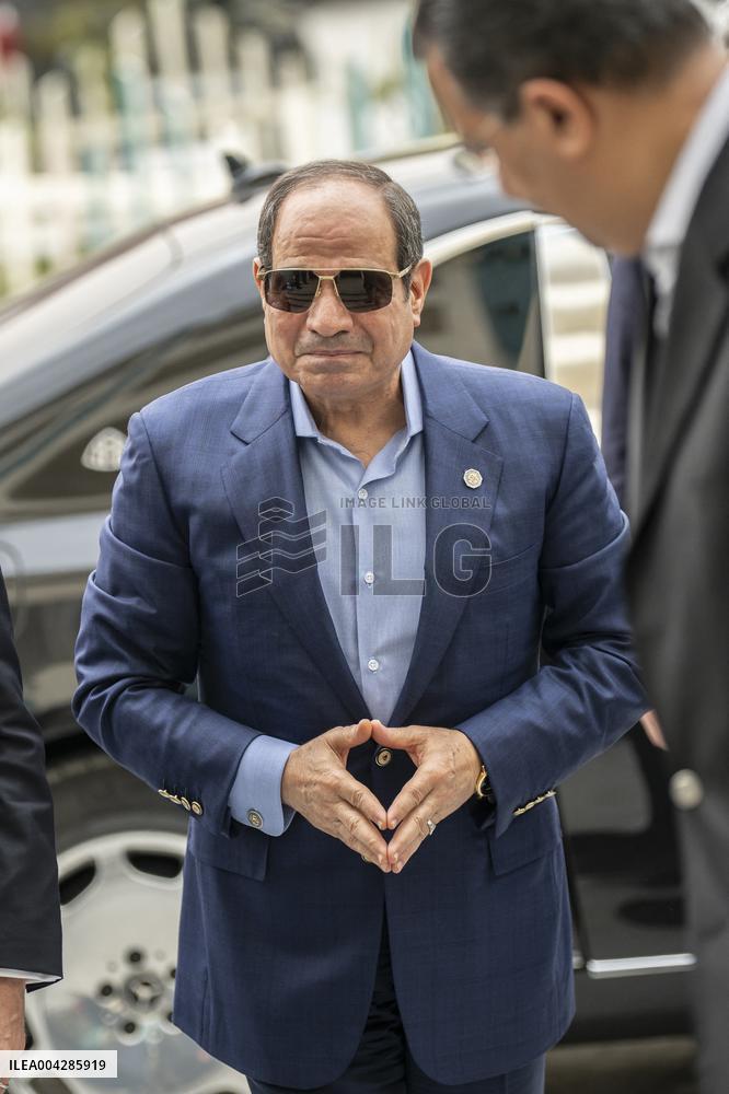 Presidents Macron and Al-Sisi near Gaza Border in North Sinai - Egypt