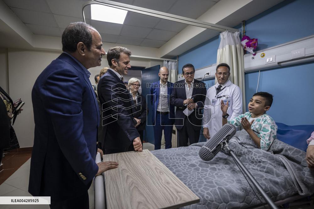 Presidents Macron and Al-Sisi near Gaza Border in North Sinai - Egypt