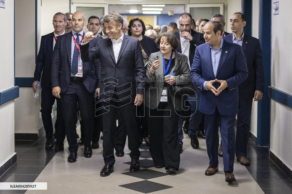 Presidents Macron and Al-Sisi near Gaza Border in North Sinai - Egypt