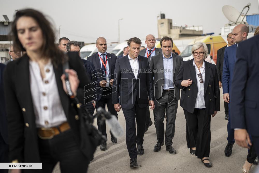 Macron talks to the media during a visit at Egyptian Red Crescent - Egypt