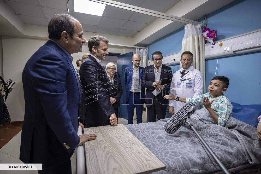 Presidents Macron and Al-Sisi near Gaza Border in North Sinai - Egypt