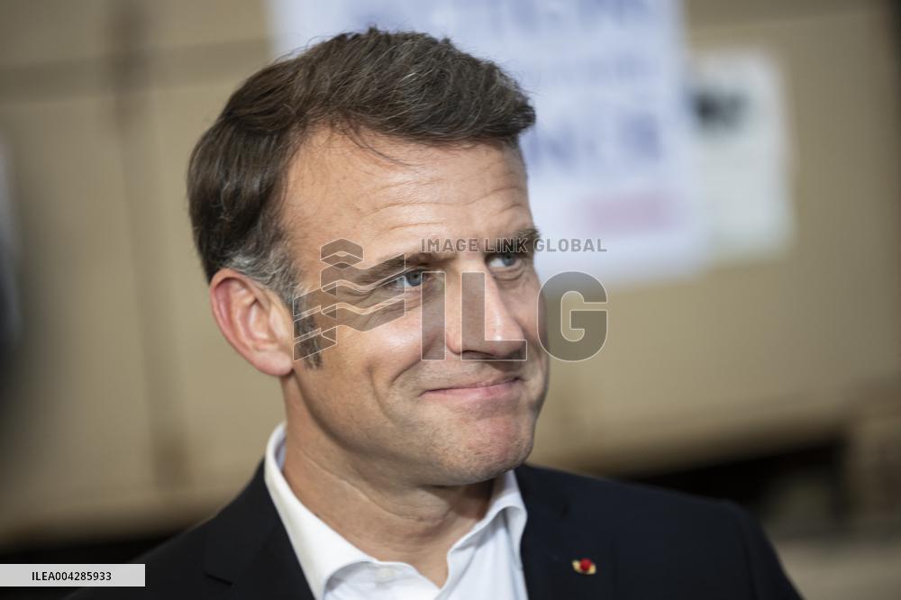 Macron talks to the media during a visit at Egyptian Red Crescent - Egypt