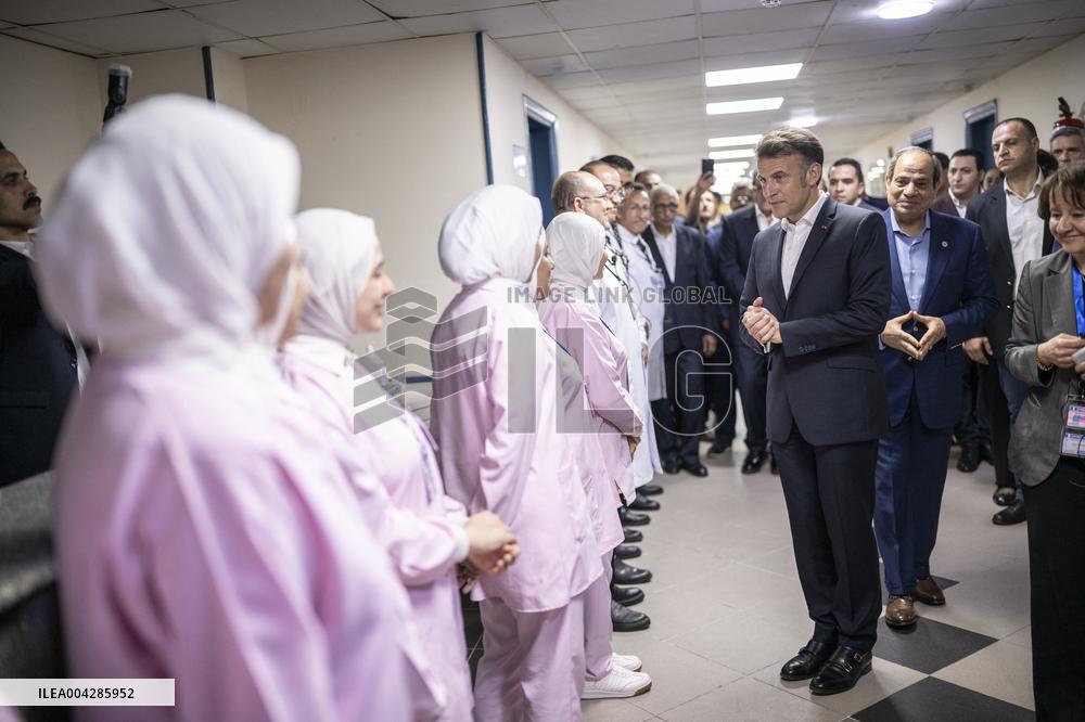 Presidents Macron and Al-Sisi near Gaza Border in North Sinai - Egypt
