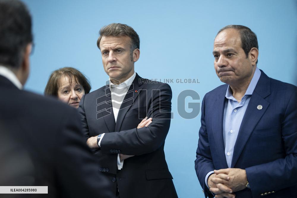 Presidents Macron and Al-Sisi near Gaza Border in North Sinai - Egypt