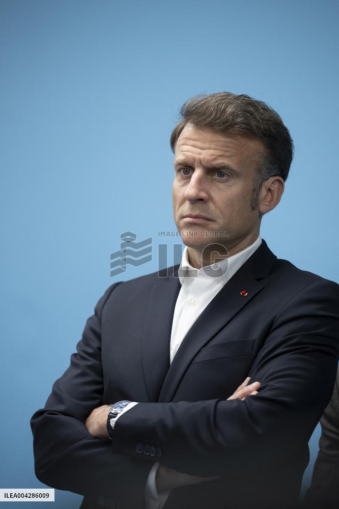 Presidents Macron and Al-Sisi near Gaza Border in North Sinai - Egypt