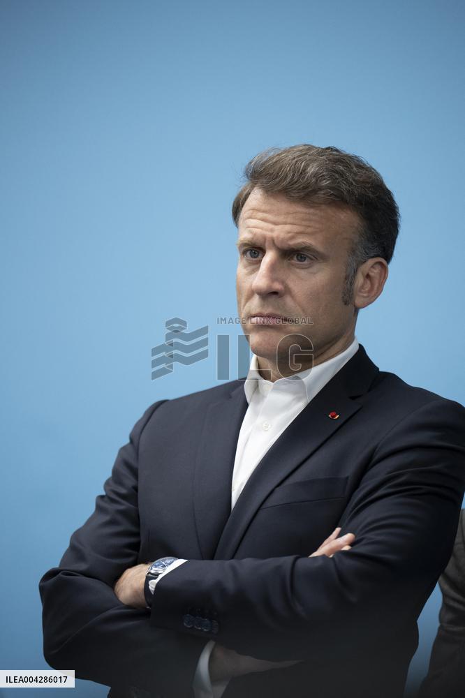 Presidents Macron and Al-Sisi near Gaza Border in North Sinai - Egypt