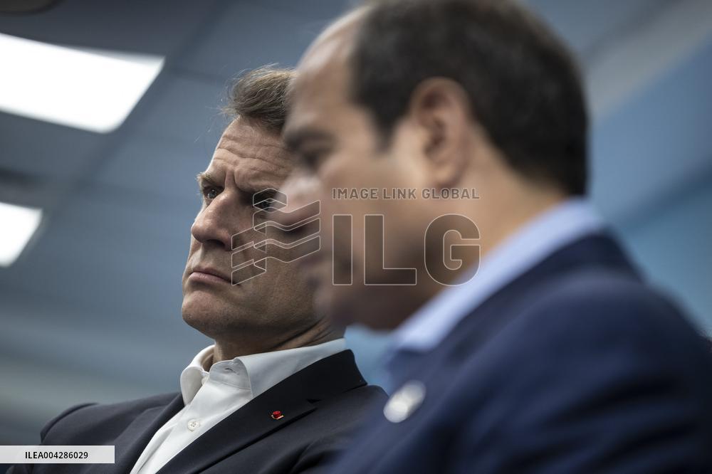 Presidents Macron and Al-Sisi near Gaza Border in North Sinai - Egypt