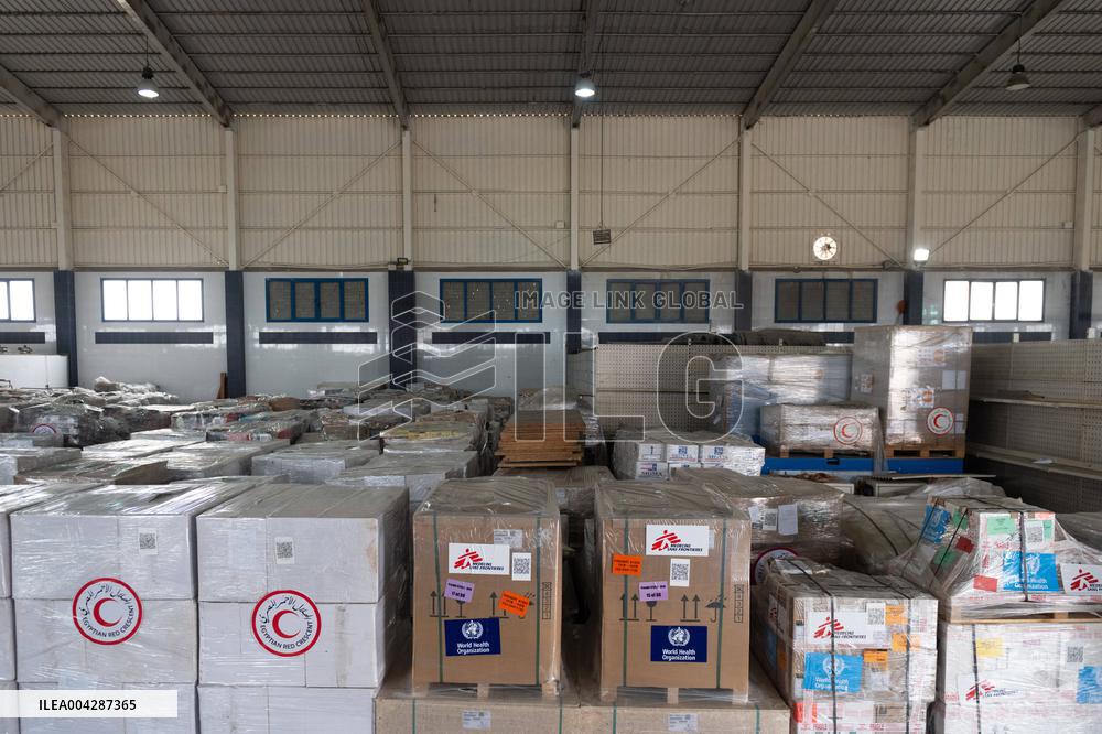 Presidents Macron And Sissi Visit To Red Crescent Logistics Center - El Arish