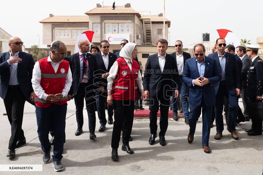 Presidents Macron And Sissi Visit To Red Crescent Logistics Center - El Arish