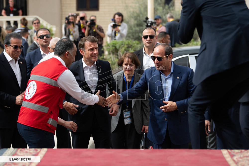 Presidents Macron And Sissi Visit To Red Crescent Logistics Center - El Arish