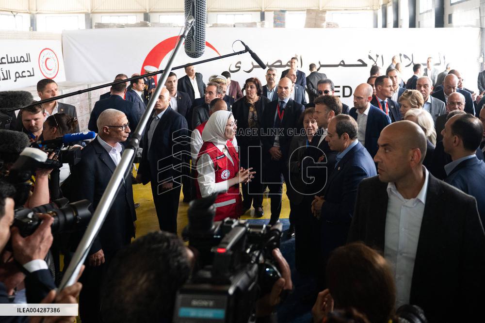 Presidents Macron And Sissi Visit To Red Crescent Logistics Center - El Arish