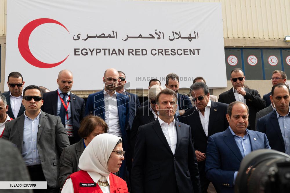 Presidents Macron And Sissi Visit To Red Crescent Logistics Center - El Arish