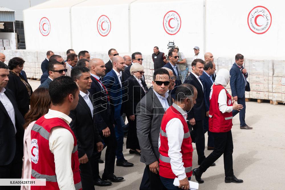 Presidents Macron And Sissi Visit To Red Crescent Logistics Center - El Arish