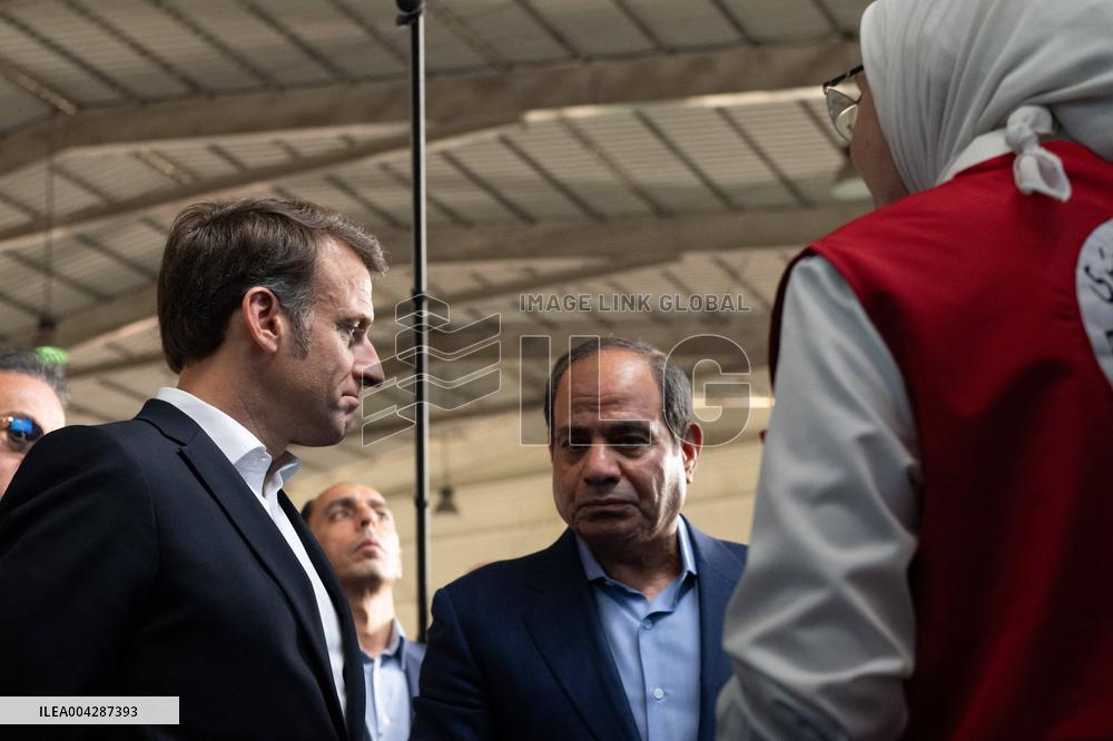 Presidents Macron And Sissi Visit To Red Crescent Logistics Center - El Arish