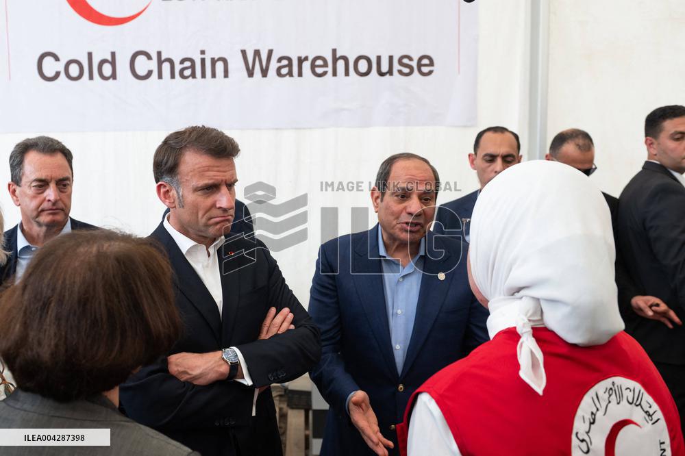 Presidents Macron And Sissi Visit To Red Crescent Logistics Center - El Arish