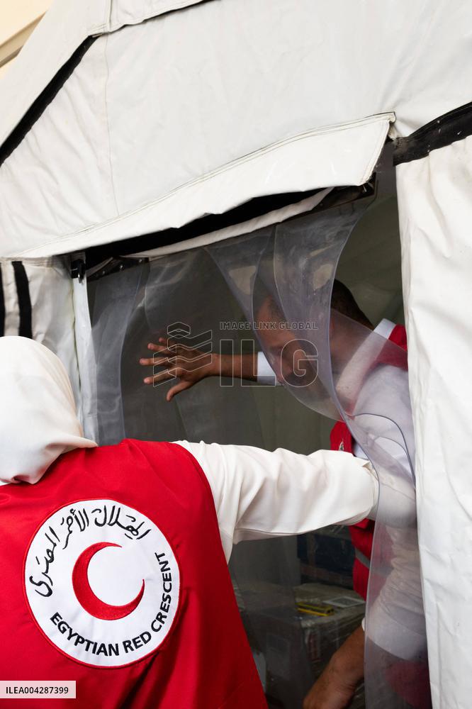 Presidents Macron And Sissi Visit To Red Crescent Logistics Center - El Arish