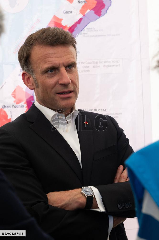 Presidents Macron And Sissi Visit To Red Crescent Logistics Center - El Arish