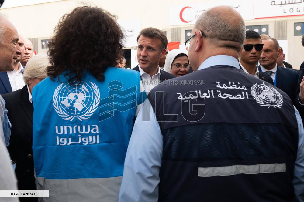 Presidents Macron And Sissi Visit To Red Crescent Logistics Center - El Arish